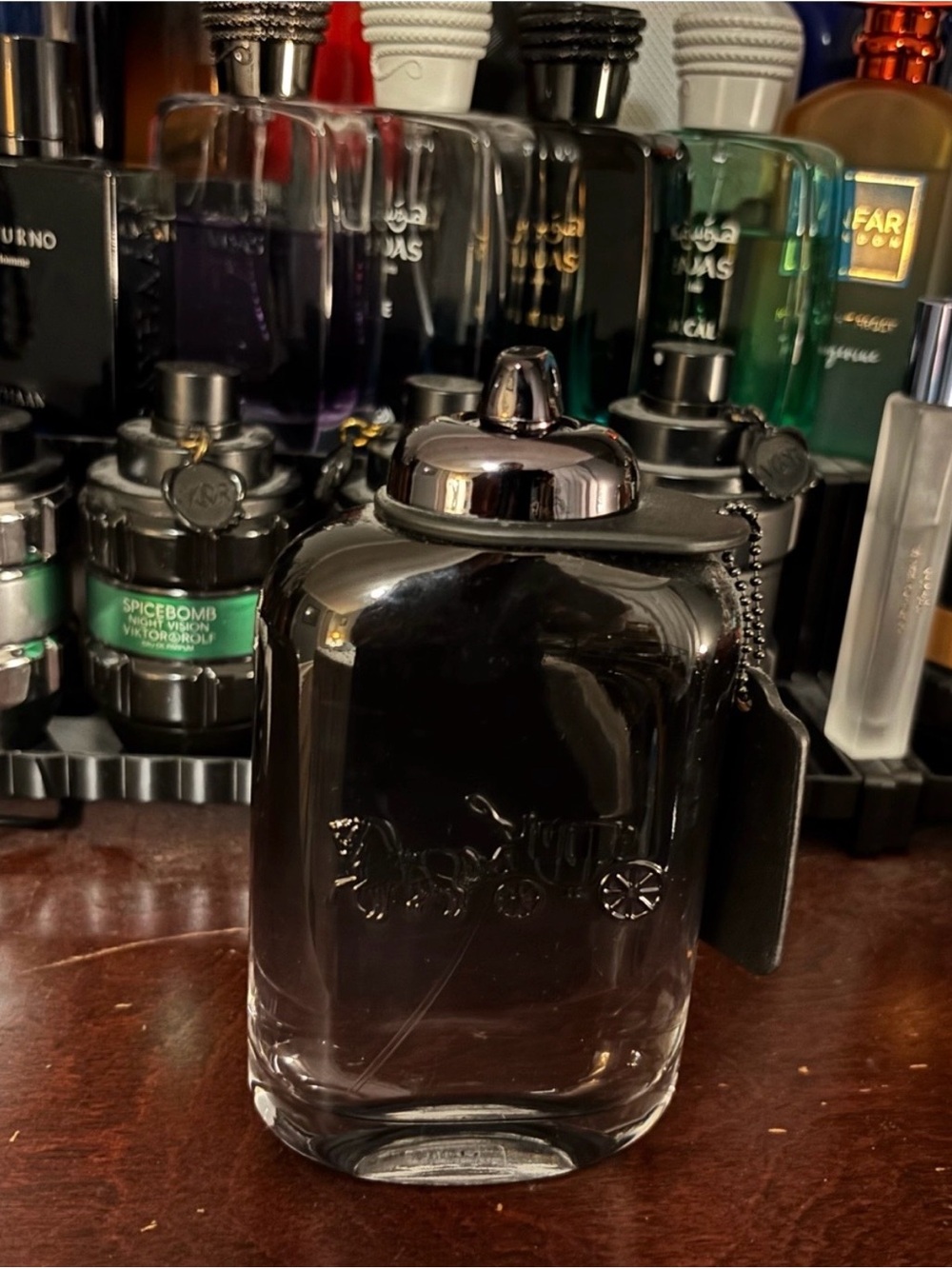 Coach Black Glass Cologne Bottle with Hang Tag new 6.7